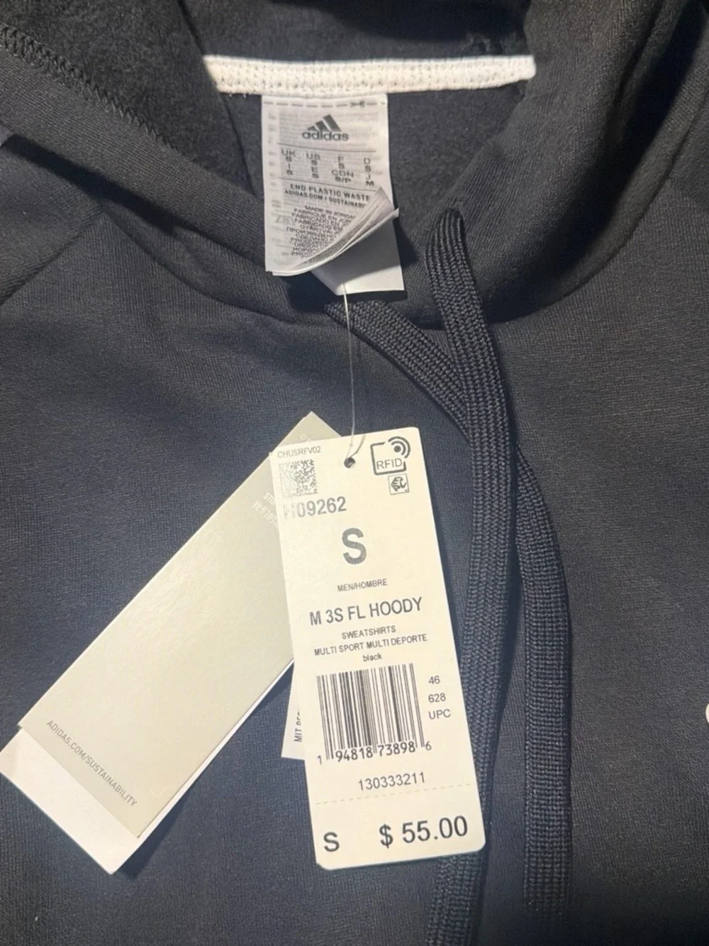 adidas Black Pullover Hoodie with White Tag Accent